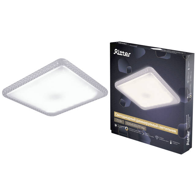 светильник светодиодный настенно-потолочный RITTER Diamond Quadro 72Вт LED 5760Лм 6400К с пультом ДУ