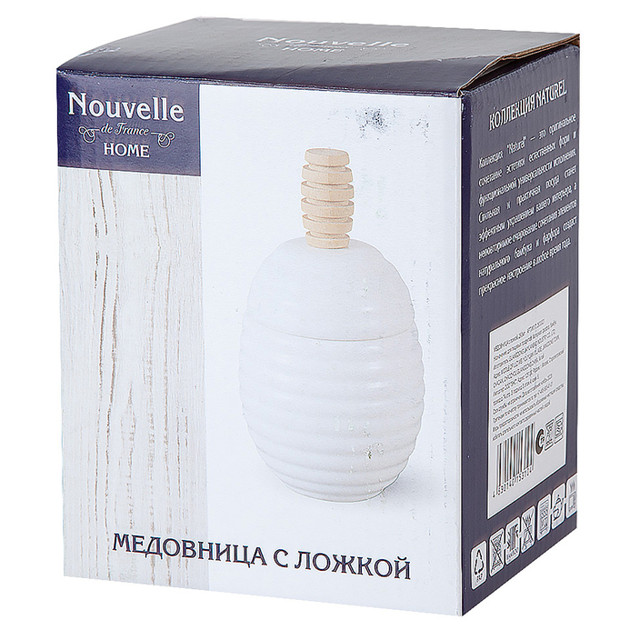 банка для меда NOUVELLE HOME Naturel  0,29л 9х9х11см с ложкой фарфор бамбук