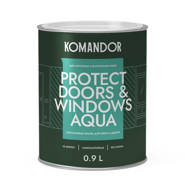 эмаль KOMANDOR Protect Doors&Windows база А для окон 0,9 л белая,арт.S1313001001
