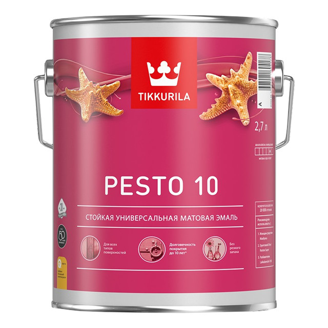 эмаль алкидная TIKKURILA Pesto 10 база A 2,7л белая, арт.700001165