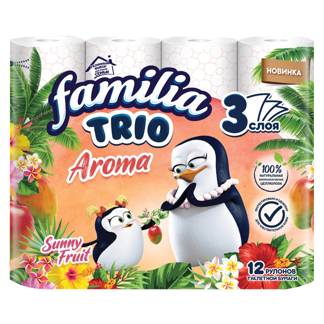 бумага туалетная FAMILIA Trio Sunny Fruit 12шт в уп. 3-слойные 140 листов парфюмированная