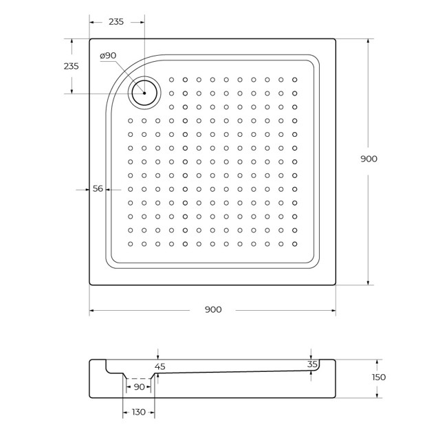 поддон акриловый BELBAGNO Tray 90х90см квадрат