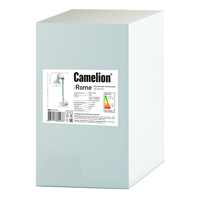 лампа настольная Camelion 40Вт Е27 металл белый