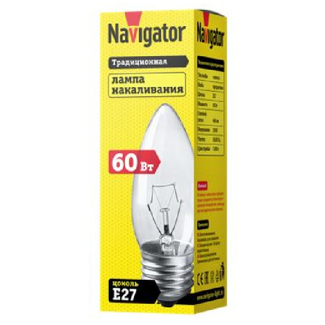 лампа накаливания NAVIGATOR 60Вт E27 230В 660Лм свеча