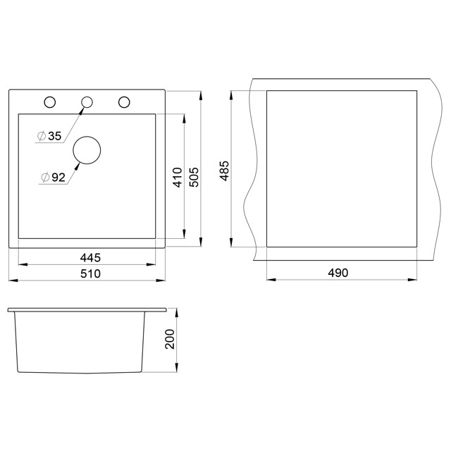 мойка квадратная GRANULA 510х520х190мм графит кварц