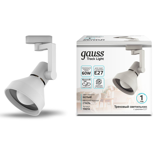 светильник трековый GAUSS Track 1х60Вт E27 220В IP20 однофазный белый