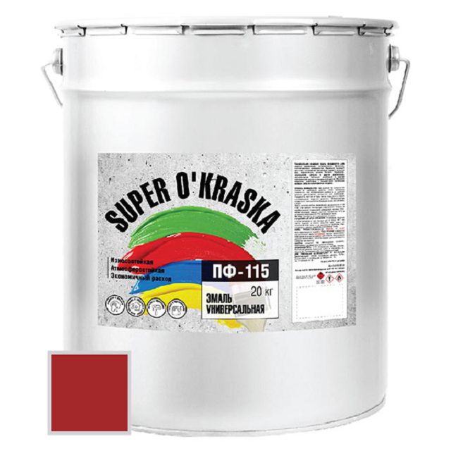 эмаль универсальная Super okraska ПФ-115, красная, 20 кг