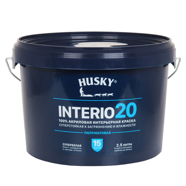 краска акриловая HUSKY INTERIO 20 для стен и потолков база А 2,5л, арт.32216