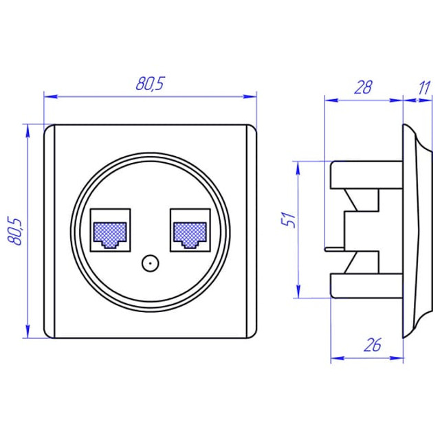 розетка 2 поста компьютерная RJ45 кат.5e ONEKEYELECTRO Florence чёрный