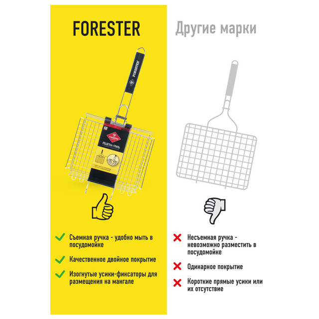 решетка гриль FORESTER MOBILE 24х30см универсальная сталь/дерево