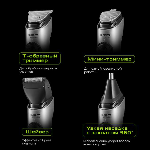 машинка для стрижки RED SOLUTION ST001 0,5-29 мм 8 насадок аккумулятор графит