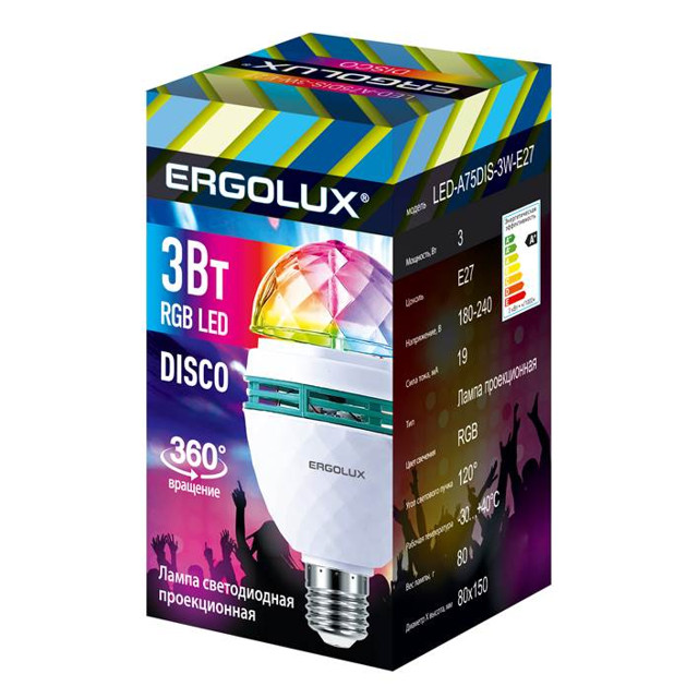 лампа светодиодная ERGOLUX Disco 3Вт Е27 RGB груша