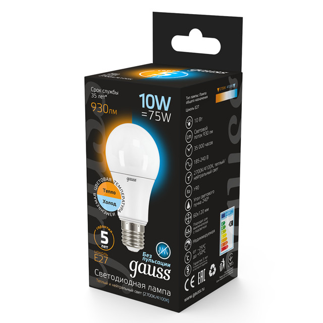 лампа Gauss 10Вт E27 930Лм LED 2700/4100К груша