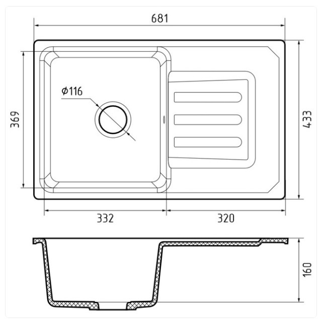 мойка GRANFEST SMART 680L 680х430х160мм белая