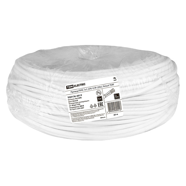 кабель ПРКС TDM ELECTRIC 3х1,5 N 0,38 20м белый