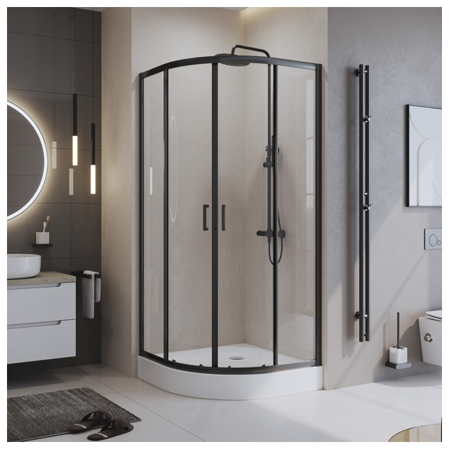 ширма душевая BELBAGNO Uno 90x90x195см 1/4круга черная без поддона