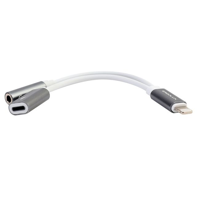 адаптер Lightning звук+зарядка 2 Lightning ERGOLUX ELX-CSA01-C01 белый