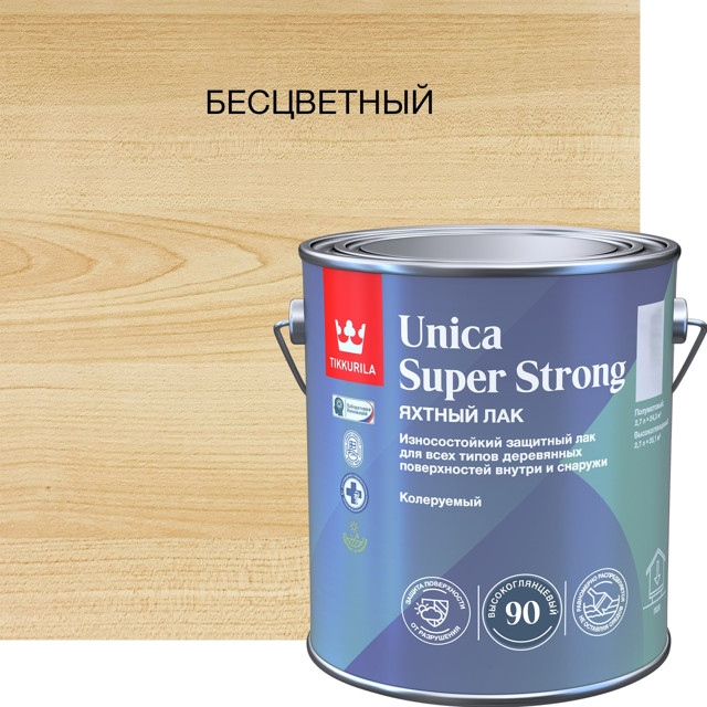 лак алкидно-уретановый TIKKURILA Unica Super Strong яхтный высокоглянцевый 2,7л , арт.700014009