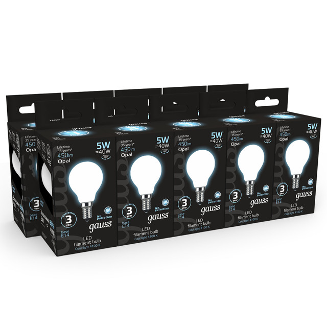 лампа филаментная GAUSS 5Вт LED Е14 450Лм LED 4100К milky Шар