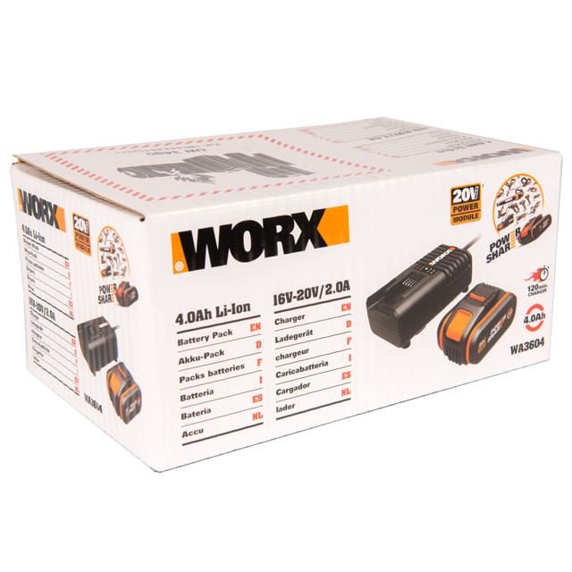 комплект АКБ 4Ач + ЗУ WORX WA3604 20В Li-Ion