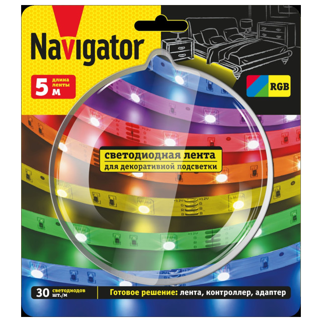 лента светодиодная NAVIGATOR 7,2Вт/м IP20 RGB 5м
