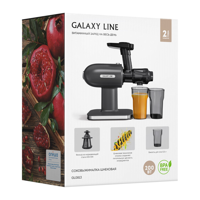 соковыжималка шнековая GALAXY LINE GL0813 200 Вт черная