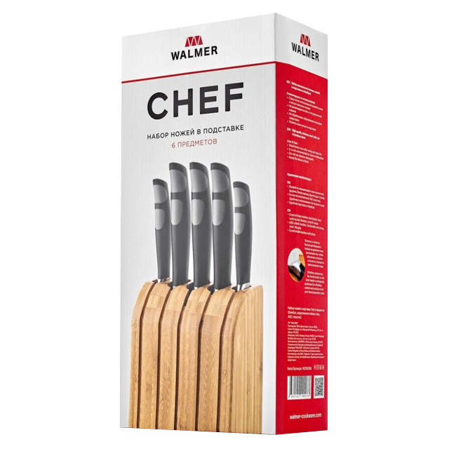 набор ножей WALMER Chef 6 предметов на подставке нерж.сталь, пластик