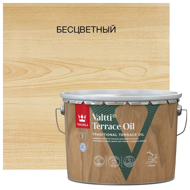 масло для террас TIKKURILA Valtti Terrace Oil база EC 9л бесцветное, арт.700010365