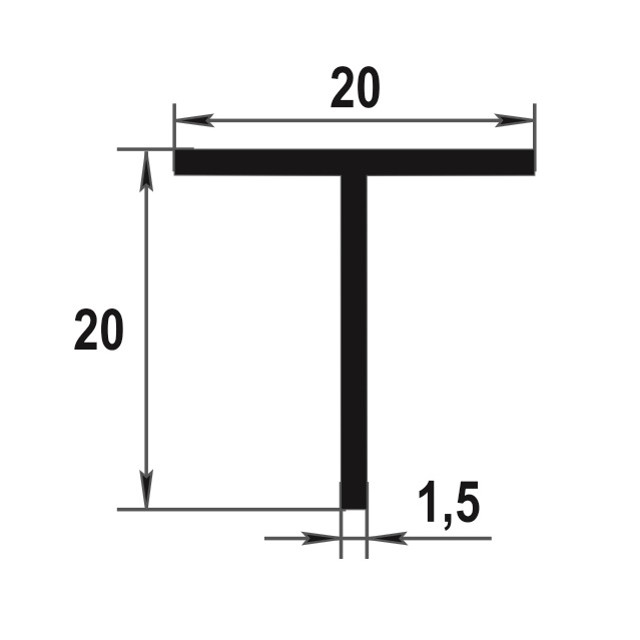 профиль алюминиевый T-обр серебро 20х20х1,5х2000мм