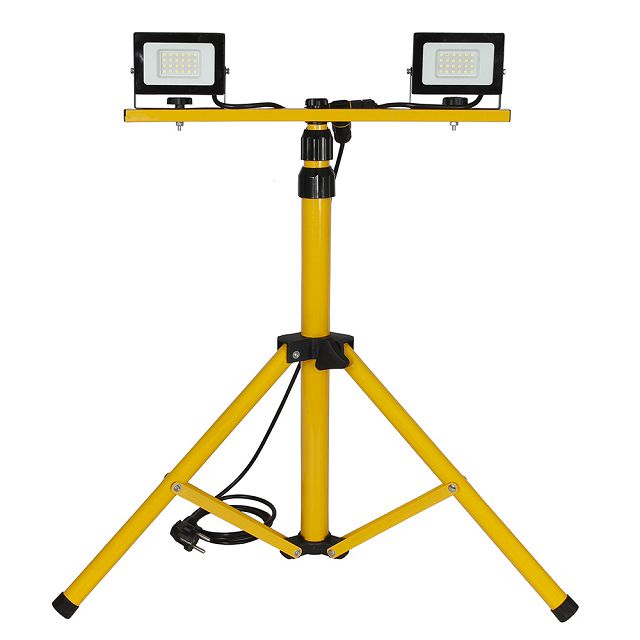 прожектор светодиодный GLANZEN 2x30Вт на штативе 6500К IP65 желтый