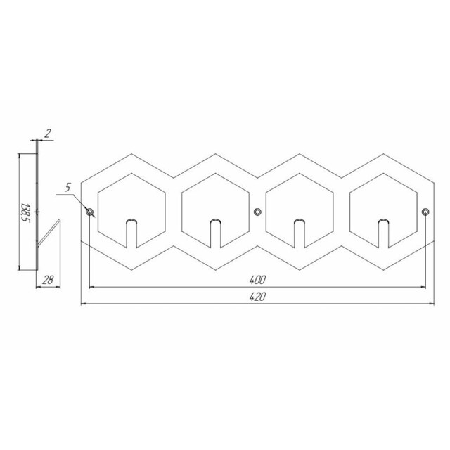 вешалка настенная СОТЫ 4 420х138х28мм металл черная