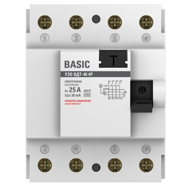 устройство защитного отключения EKF Basic 4P 25А/30мА электронный