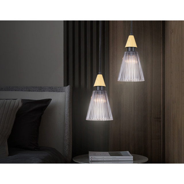 светильник подвесной AMBRELLA High Light E14 40Вт черный/светлое дерево/дымчатый