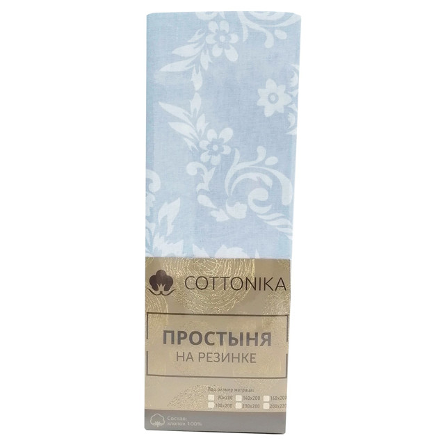 простыня на резинке COTTONIKA 180х200см бязь в ассортименте /разные рисунки/ голубая