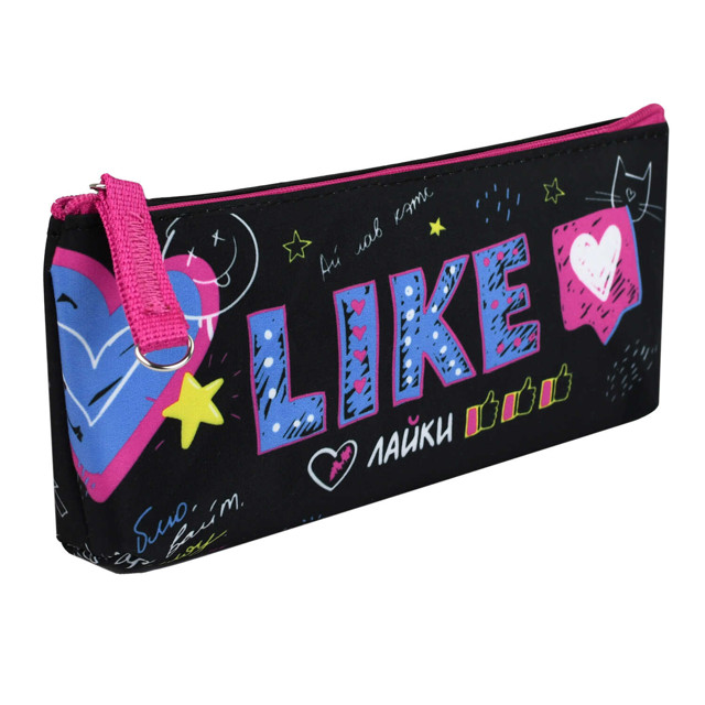 пенал Лайк 21х3,5х8 см микрофибра на ПВХ-основе сублимационная печать без наполнения чёрный