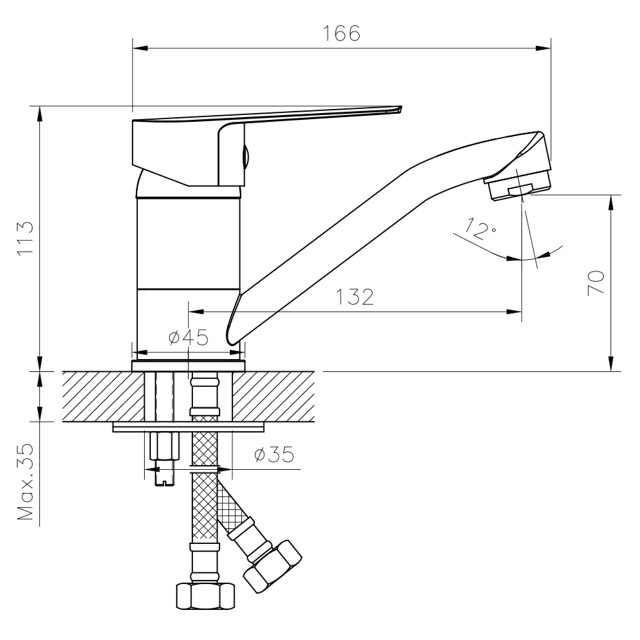 смеситель для раковины ROSSINKA S35-22 поворотный излив хром