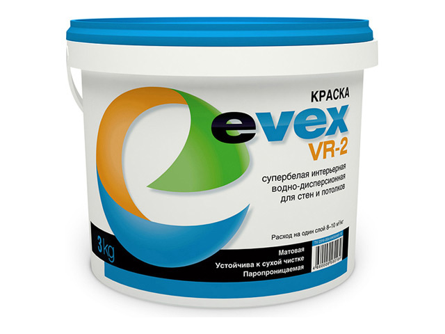краска в/д EVEX ВР-2 интерьерная супербелая 3кг., арт.Эвекс ВР-2.