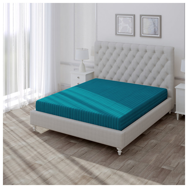 простыня на резинке VEROSSA Stripe 160х200х30см сатин-страйп изумрудная, арт.784504
