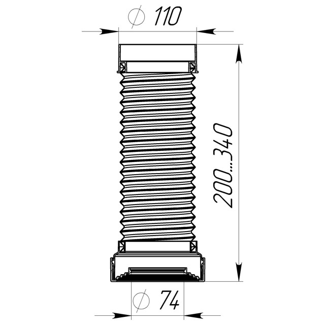 труба для унитаза AQUANT гофрированная армированная 110мм 200/340мм с фановым выпуском