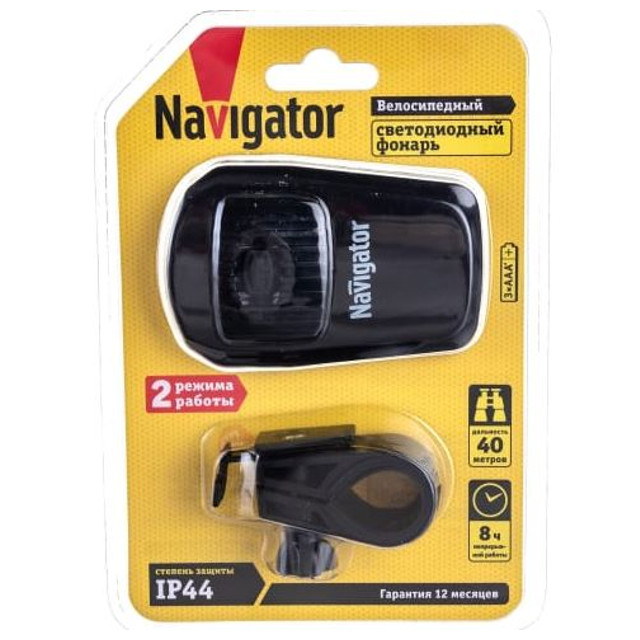 фонарь велосипедный NAVIGATOR 3Вт 6LED аккумулятор черный