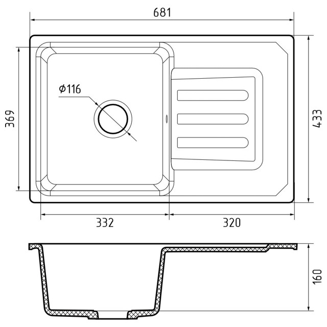 мойка GRANFEST SMART 680L 680х430х160мм бежевая