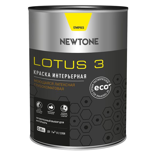 краска NEWTONE LOTUS 3 моющаяся интерьерная латексная глубокоматовая (База А) 0.8 л 1,2 кг