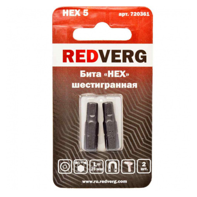 бита REDVERG HEX 5x25мм магнитная 2шт