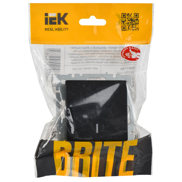 выключатель 1-клавишный IEK BRITE с индикацией 10А черный