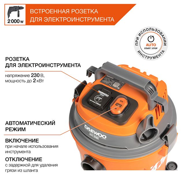 пылесос строительный DAEWOO DAVC 2516S 1600Вт