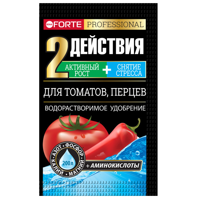 удобрение водорастворимое Bona Forte для томатов, перцев с аминокислотами 100 г