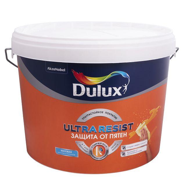 краска DULUX Ultra Resist для стен и потолков белая 10л, арт.548069