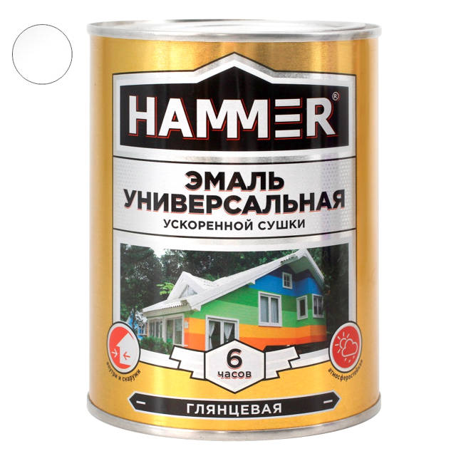 эмаль алкидная HAMMER ускоренной сушки 0,9кг  белая, арт.ЭК000135030