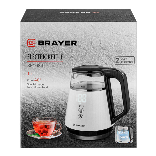 чайник электрический, BRAYER BR1084 1100Вт 1л белый