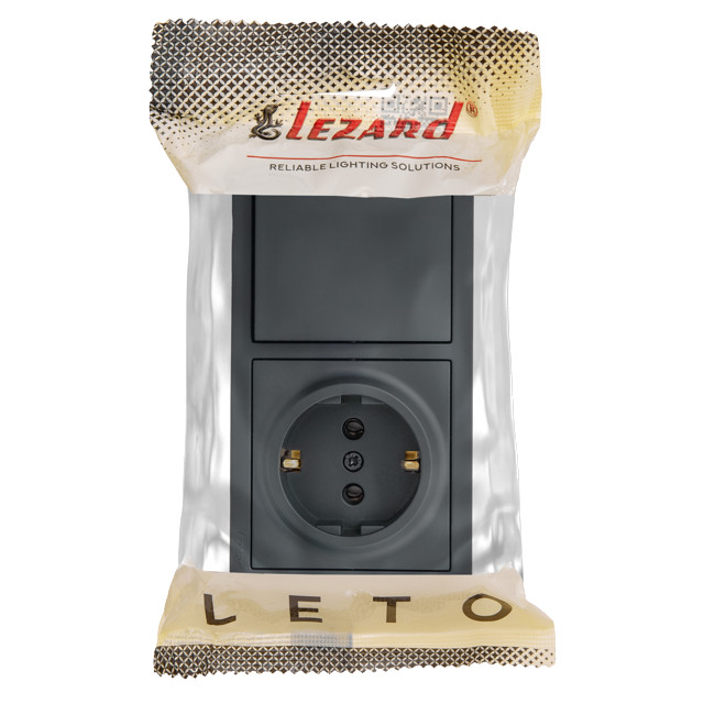 блок выключатель 1-клавишный и розетка LEZARD Leto с/з графит